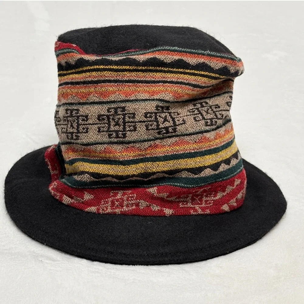 KDdidITY Boho Aztec Woven Wool Bucket Hat Festival Indie Grunge 90s Hippie VTG
